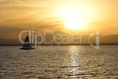 Sunset and yachts on Red Sea, Hurghada, Egypt