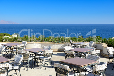 The sea view outdoor terrace at luxury hotel, Sharm el Sheikh, E