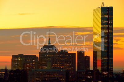 Dramatic sunrise over Boston Downtown