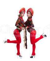 Two russian go-go girls with long braids