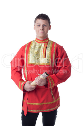 Dancer in russian costume with letter