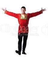 Happy man posing in russian oriental dance costume