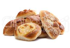 Sweet buns and pies. Isolated on white