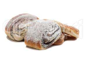 Sweet rolls and pies. Isolated on white