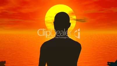 Sunset meditation - 3D render