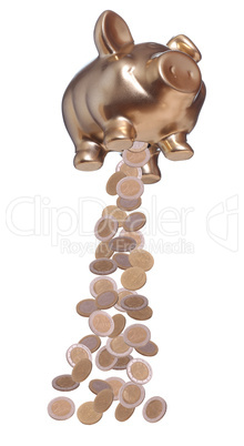 golden piggybank with falling coins