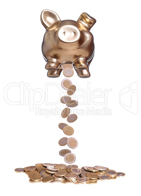 coins falling out of golden piggybank