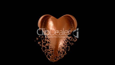 Heart hot chocolate shape splashes with slow motion. Alpha matte