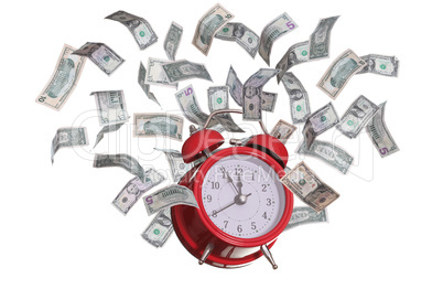 alarmclock with flying dollars