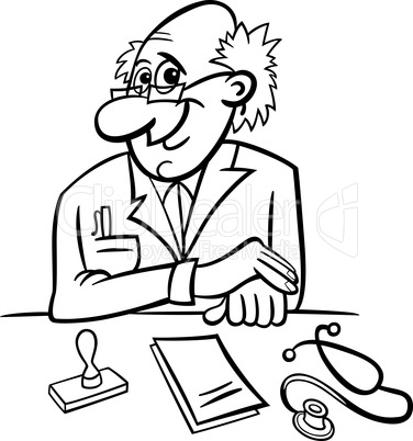 doctor in clinic black and white cartoon