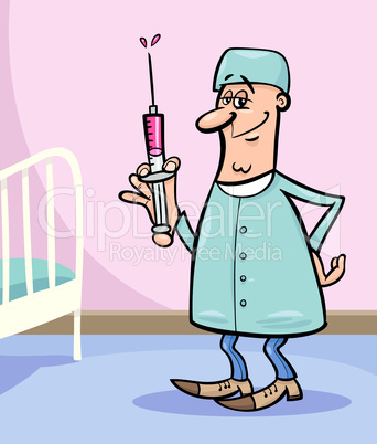 doctor with syringe cartoon illustration