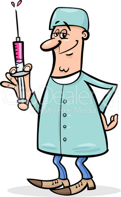 doctor with syringe cartoon illustration