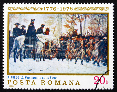 Postage stamp Romania 1976 Washington at Walley Forge