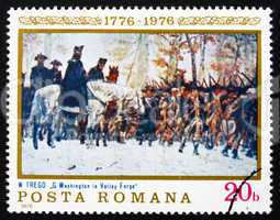 Postage stamp Romania 1976 Washington at Walley Forge