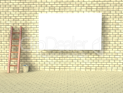 Blank street advertising billboard on brick wall