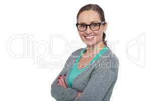 Trendy bespectacled woman dressed in casuals