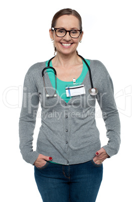 Gorgeous physician posing casually