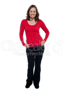 Full length portrait of fashion woman in casuals