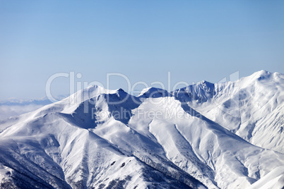 Snowy mountains. Caucasus Mountains, Georgia, ski resort Gudauri