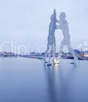 Molecule Man designed by Jonathan Borofsky, in Berlin, Germany. Symbol of the unity of the three restructured in the 2001 district Treptow and Friedrichshain