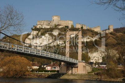 France, suspension bridge of Les Andelys in Normandie