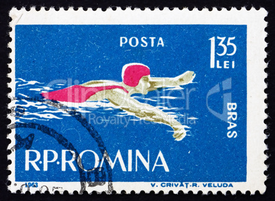 Postage stamp Romania 1963 Swimming, Breaststroke Style
