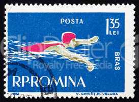 Postage stamp Romania 1963 Swimming, Breaststroke Style