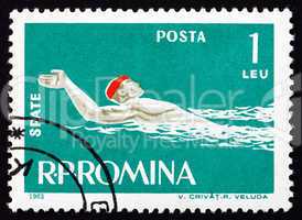 Postage stamp Romania 1963 Swimming, Backstroke Style