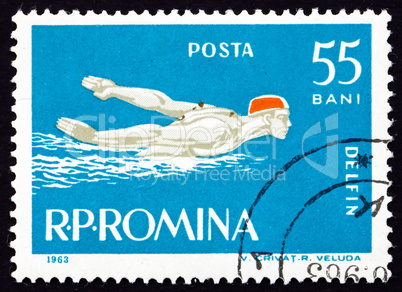 Postage stamp Romania 1963 Swimming, Butterfly Stroke