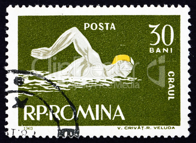 Postage stamp Romania 1963 Swimming, Crawl Style