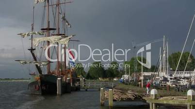 Sailboat in harbor of Volendam
