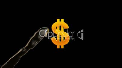 Oil industry: crude flow covering US dollar currency sign. Alpha matte