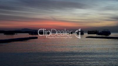 Sunrise at Naama Bay, Red Sea and motor yachts, Sharm el Sheikh, Egypt