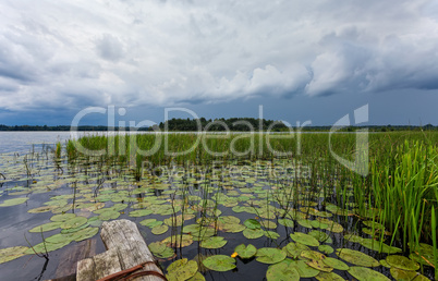 Summer's lake scenery with deep cloudy sky