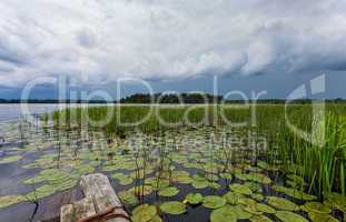 Summer's lake scenery with deep cloudy sky
