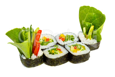 Sushi (Yasai Roll) on a white background