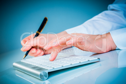 Female hands and keyboard