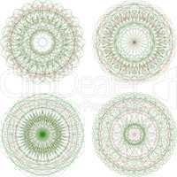 abstract green guilloche circle pattern, mandala set