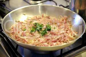 Onion fried in a pan