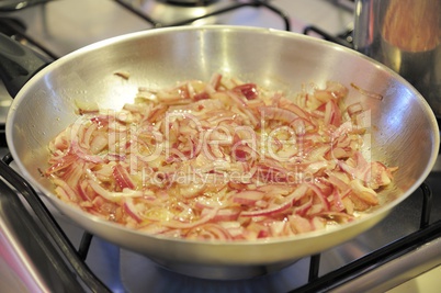 Onion fried in a pan