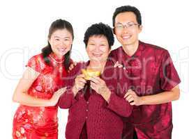 Asian Chinese family greeting