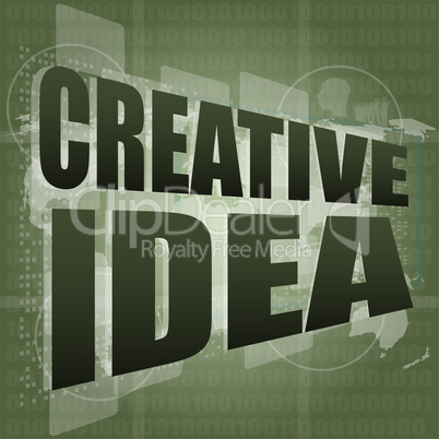 creative idea words on digital screen. business concept