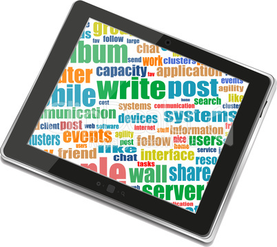 Tablet pc with business words on screen Tablet pc with business words on screen