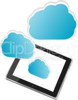 Tablet pc with abstract blue cloud sign