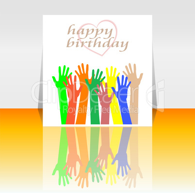 Excited hands happy birthday card design