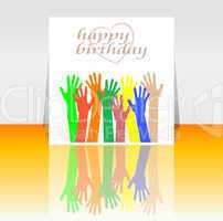 Excited hands happy birthday card design