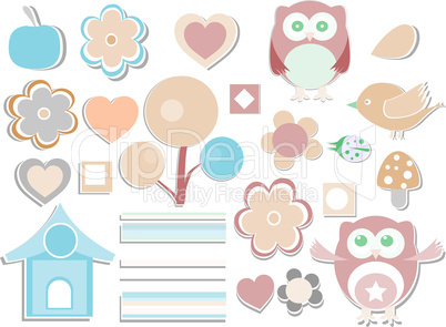 set - owls, birds, flowers, butterflies, ladybugs, hearts, etc.