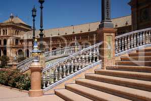 View of the stairs of the Plaza of Spain in Seville