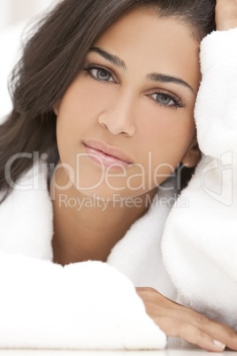 Healthy Beautiful Brunette Woman in Spa Robe