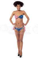 Americal flag bikini model on white background